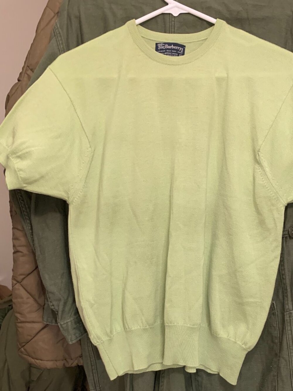 Vintage 70s Burberry's Lime Green Ballantyne Merino Wool 2000 Knit Jumper- EU 42